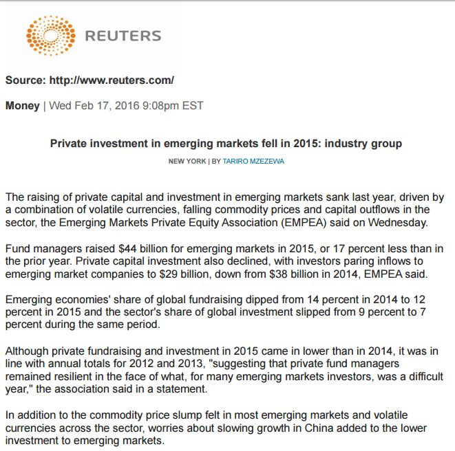 Pdf: Private investment in emerging markets fell in 2015: industry group - Stonehard